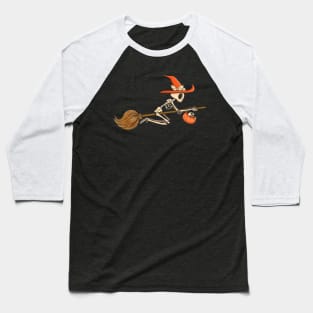 Skeleton Witch Riding A Broom Baseball T-Shirt